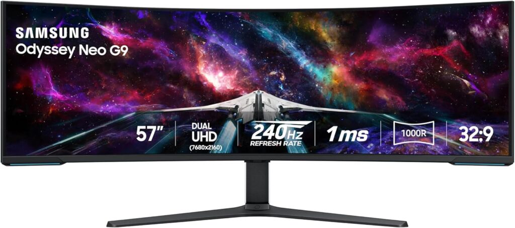 Samsung Odyssey Neo G9 – Best 4K Monitor with 49-Inch Ultra-Wide Curved Display, Quantum Mini-LED, and Immersive Gaming Performance