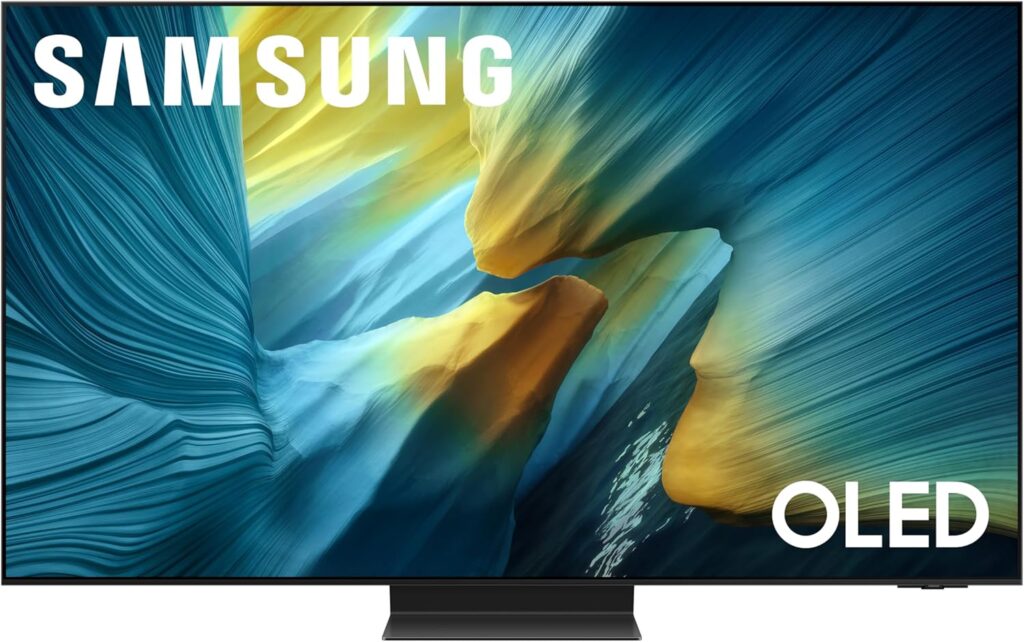 Samsung S95F Best OLED TVs premium television displayed with slim bezel bright modern screen design today.