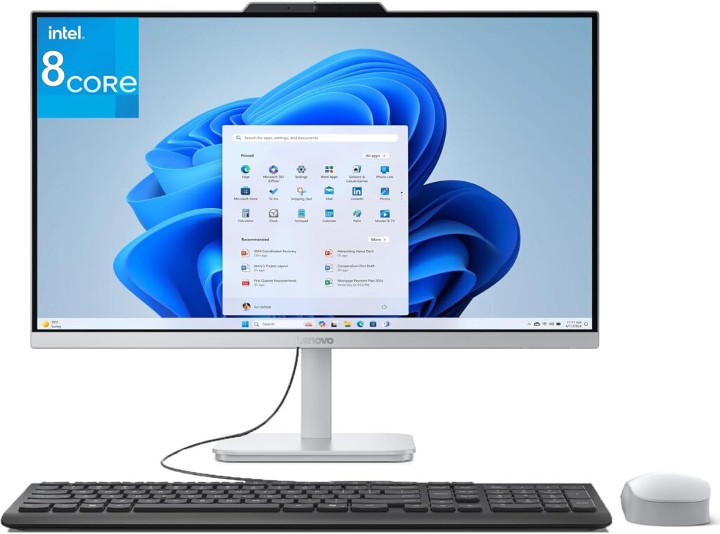 Best AIO PC — Lenovo 24 AIO all-in-one desktop computer with slim design, integrated display, modern workspace setup, suitable for office productivity, online learning, and everyday computing tasks.